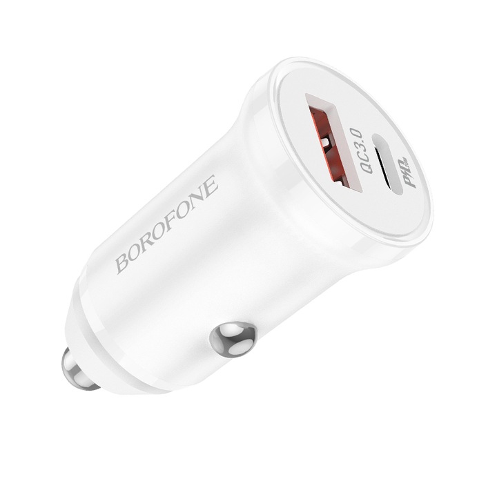 Autós töltő 18w 1xUSB-A / 1xUSB-C Borofone fehér