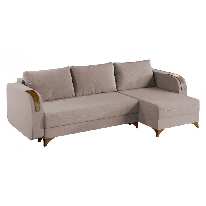 Coltar Londa, extensibil, cu lada depozitare, stofa, 245 x 140 x 95 cm, Crem