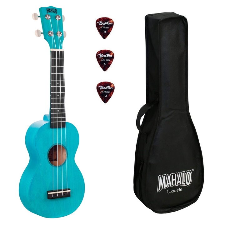 Soprano ukulele készlet, Mahalo ML1AB, Aqua Blue kivitel, 3 húr, tokkal, Mahalo
