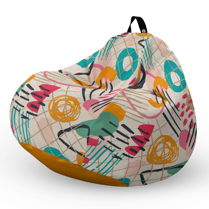 Fotel Updeco Pouf Babzsákfotel, Körte L típus, vízálló, szobai/szabadtéri, belső táska, fogantyúval, 90 x 80 x 60 см, Fotel Absztrakt bazsarózsa