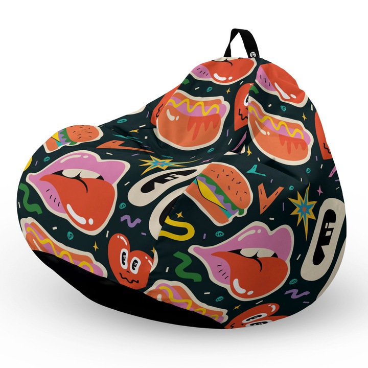 Fotel Updeco Pouf Babzsákfotel, Körte L típus, vízálló, szobai/szabadtéri, belső táska, fogantyúval, 90 x 80 x 60 см, Fotel kollázsokat