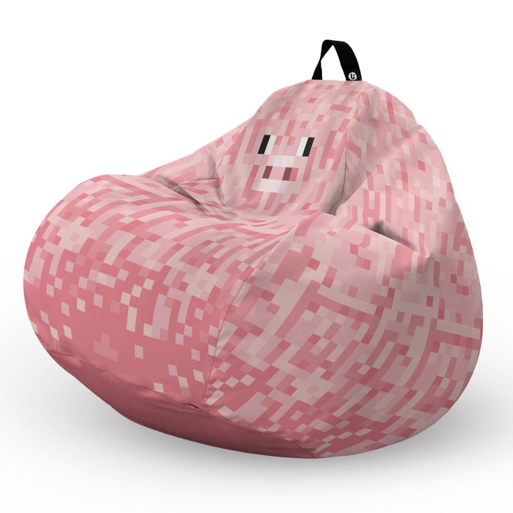 Fotel Updeco Pouf Babzsákfotel, Körte L típus, vízálló, szobai/szabadtéri, belső táska, fogantyúval, 90 x 80 x 60 см, Fotel Minecraft Pig