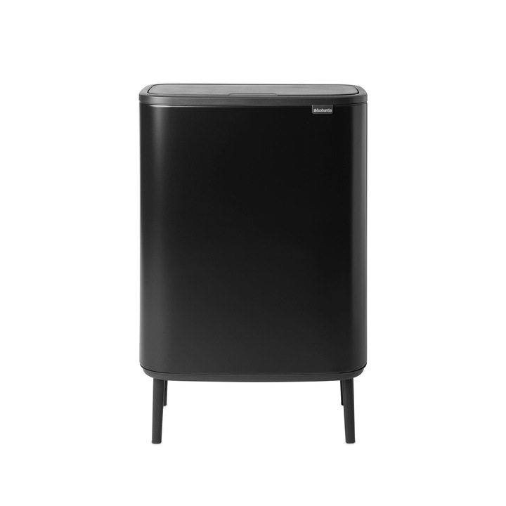 Cos de gunoi cu soft touch, 2 compartimente, negru mat, inox, 2x30 l, Bo Touch, Brabantia