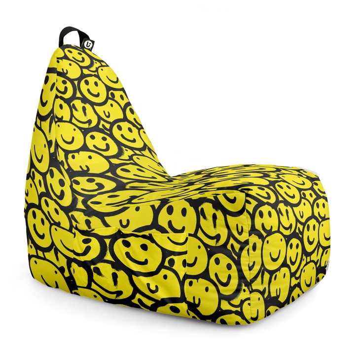 Fotoliu Updeco Puf Bean Bag tip Chill, sac interior, impermeabil, indoor/outdoor, cu maner, 62 x 95 x 75 cm, Smiley Galben