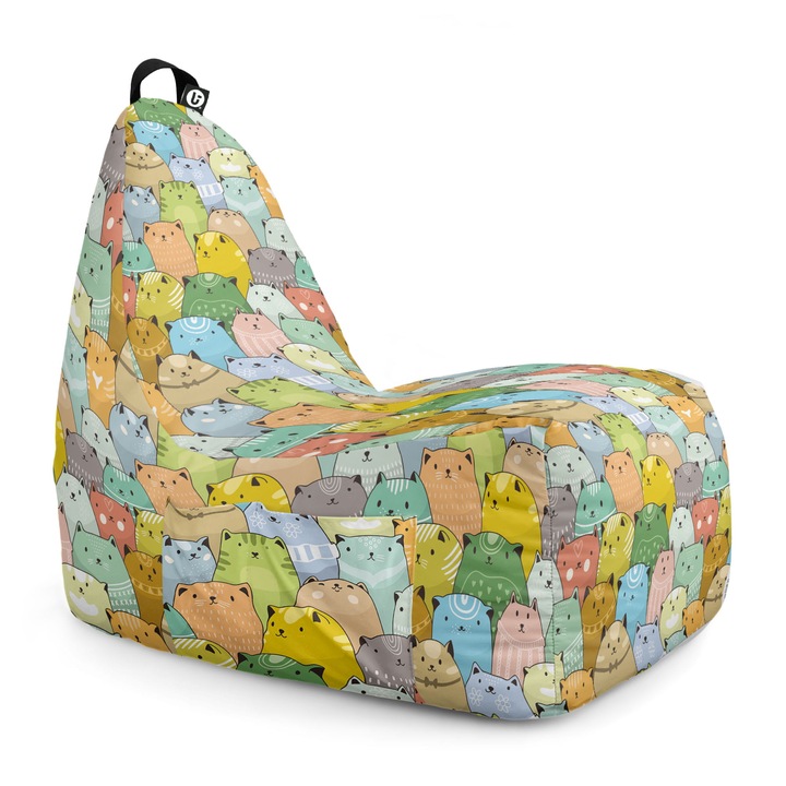 Fotoliu Updeco Puf Bean Bag tip Chill, sac interior, impermeabil, indoor/outdoor, cu maner, 62 x 95 x 75 cm, Invazia Pisicilor Ocru