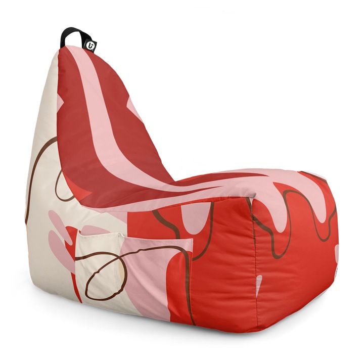 Fotoliu Updeco Puf Bean Bag tip Chill, sac interior, impermeabil, indoor/outdoor, cu maner, 62 x 95 x 75 cm, Abstract Jungle Rosu