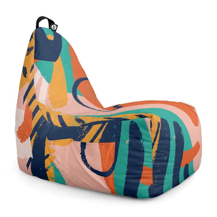 Fotoliu Updeco Puf Bean Bag tip Chill, sac interior, impermeabil, indoor/outdoor, cu maner, 62 x 95 x 75 cm, Abstract Paint
