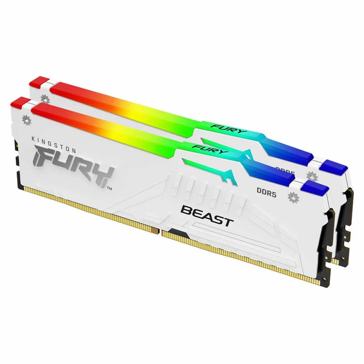 Оперативна памет Kingston 64GB 5200MT/s DDR5 CL36 DIMM (Kit of 2) FURY Beast White RGB EXPO, EAN: 740617333527 KF552C36BWEAK2-64