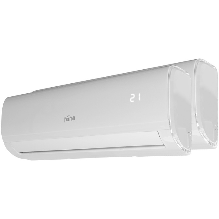 Aparat de aer conditionat multisplit Ferroli Giada 2 x 9000 BTU Wi-Fi, Clasa A++/A, functie incalzire, Super Ioniser, 4 filtre de aer, 2CP001PF-C, alb