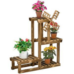 Suport gradina pentru plante, Outsunny, Lemn, 76x30x90cm, Maro