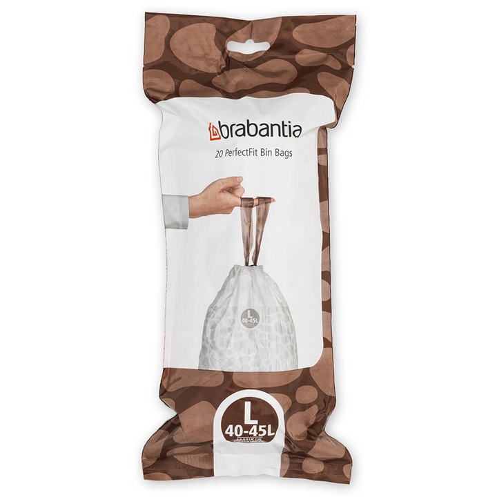 Торба за кош Brabantia PerfectFit, FlatBack+/Touch размер L, 40-45L, 20 броя, ролка, Бял