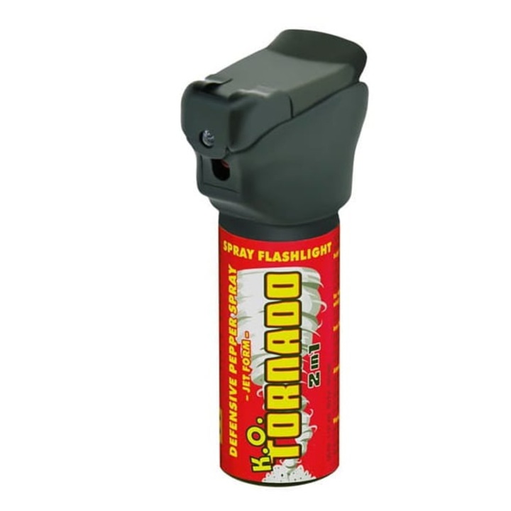 Spray cu piper DEPOX®, Tornado KO, lanterna LED, jet, auto-aparare, 50 ml