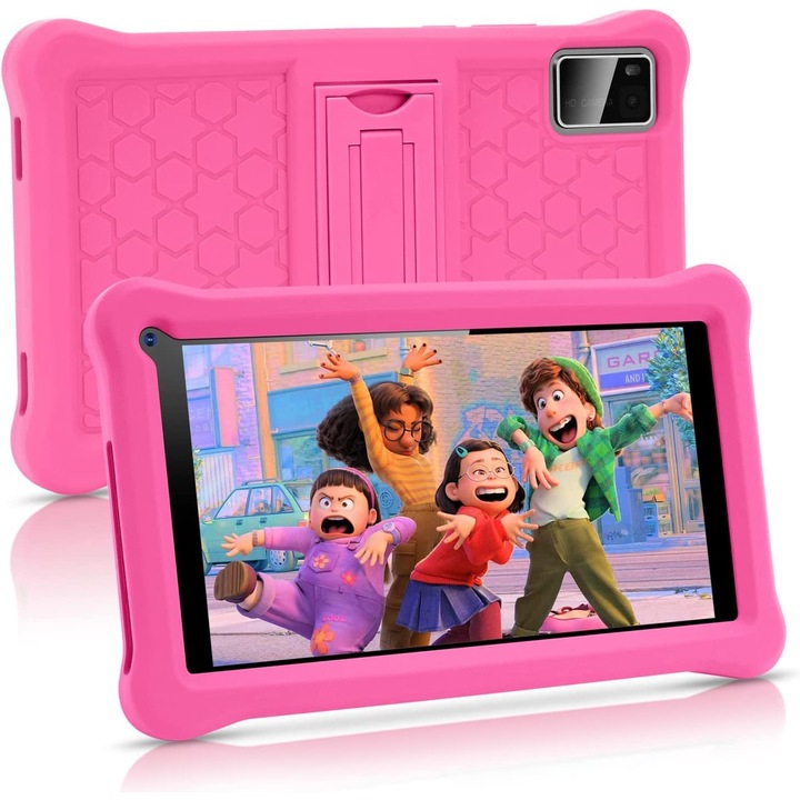 Sannuo Tablet gyerekeknek, Android, 3-12 éves korig, 3GB, Bluetooth, WiFi, Rózsaszín