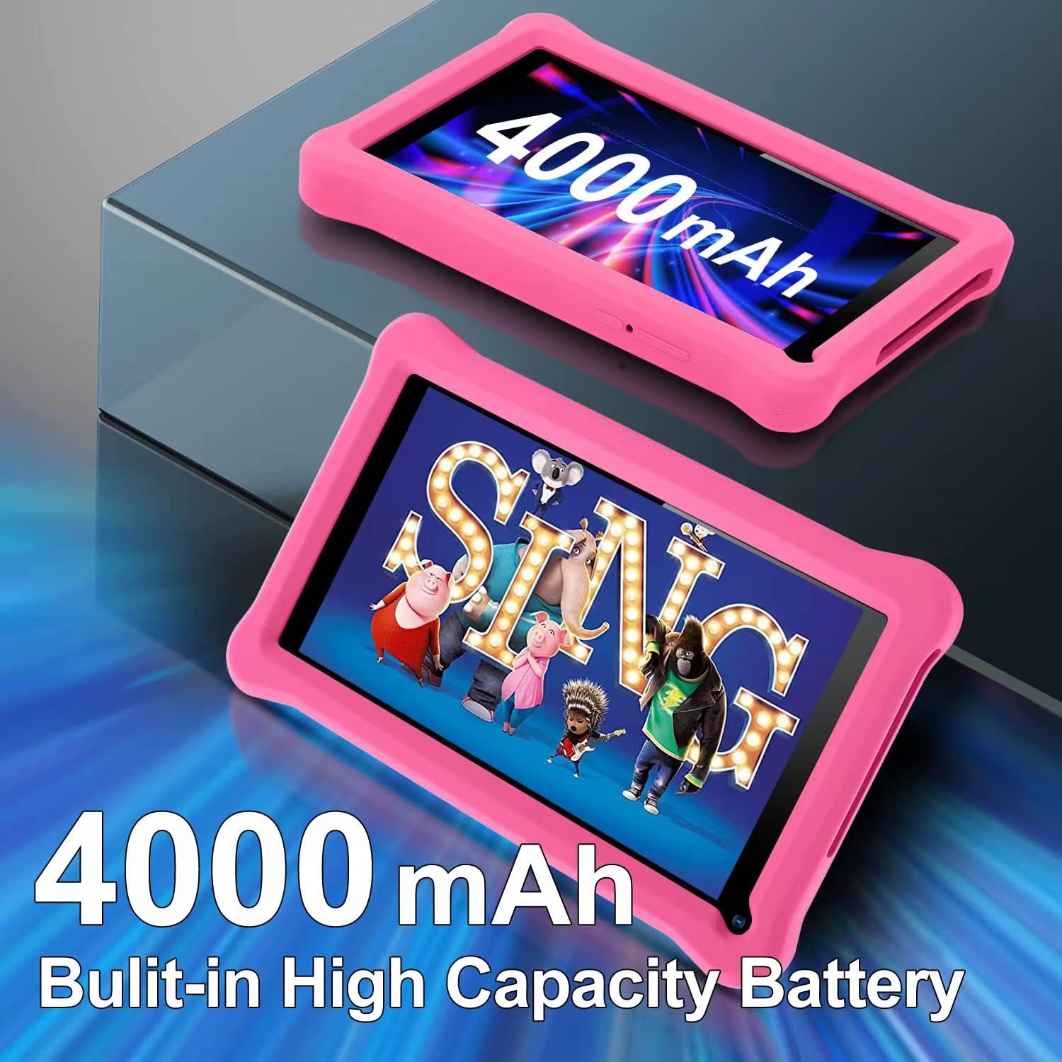 Tableta pentru copii, de 7 inch, Android 11, 3-12 ani, 4GB RAM, 64GB ROM, camera dubla, Bluetooth, WiFi, Software pentru copii preinstalat, Roz, include husa de protectie