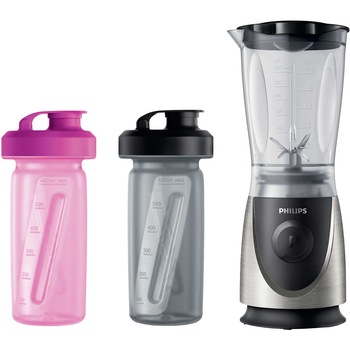 Mini blender Philips HR2875/00, 350 W, 0.6 l, 1 viteza, gri/roz Mini blender Philips HR2875/00, 350 W, 0.6 l, 1 viteza, gri/roz