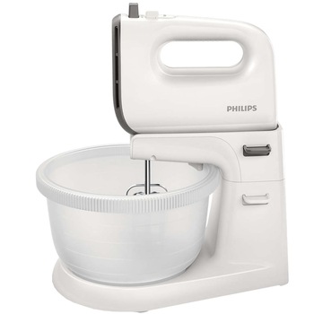 Mixer cu bol Philips Viva Collection HR3745/00, 450 W, Bol actionare automata, 5 viteze, Functie Turbo, Alb/Gri Mixer cu bol Philips Viva Collection HR3745/00, 450 W, Bol actionare automata, 5 viteze, Functie Turbo, Alb/Gri
