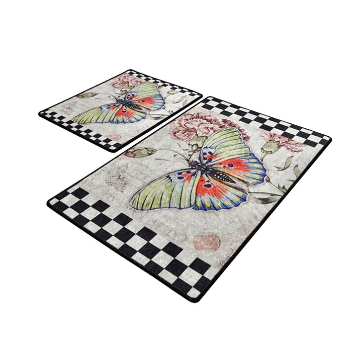 Set 2 covorase de baie Mariposa, Multicolor, 60 x 100/ 50 x 60 cm