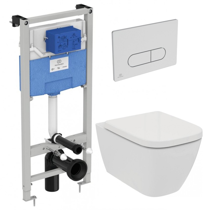 Set vas wc Ideal Standard I.Life B rimless cu capac, rezervor incastrat Prosys si clapeta Oleas M1 crom