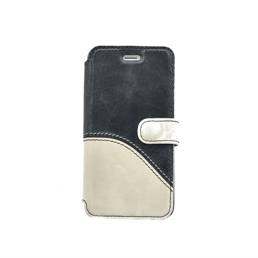 Husa de protectie Tellur Book, Wave, piele, pentru iPhone 6/6S Plus, Negru/Alb