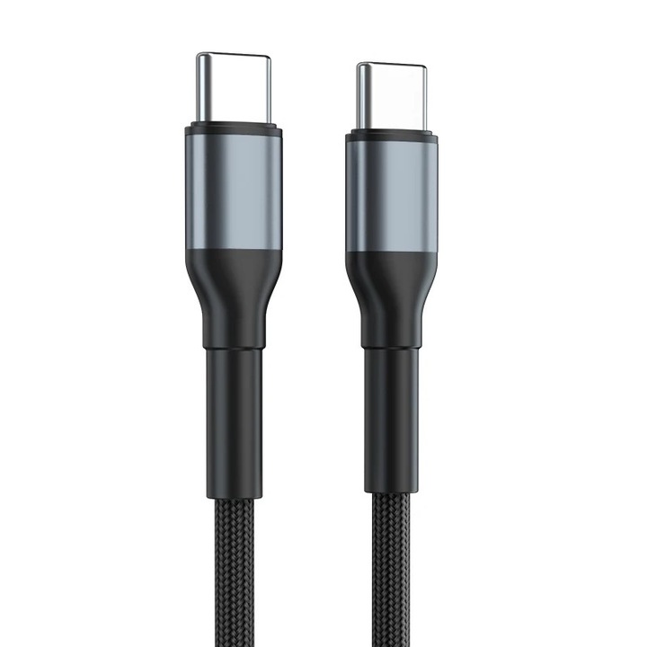 Cablu date si incarcare rapida, AHA PRINT, SuperFastCharge pentru Samsung, 60W, TEXTIL PREMIUM, USB-C la USB-C, Type C, 2m, negru