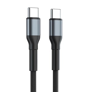 Cablu date si incarcare rapida, AHA PRINT, SuperFastCharge pentru Samsung, Huawei, 60W, TEXTIL PREMIUM, USB-C la USB-C, Type C, 2m, negru