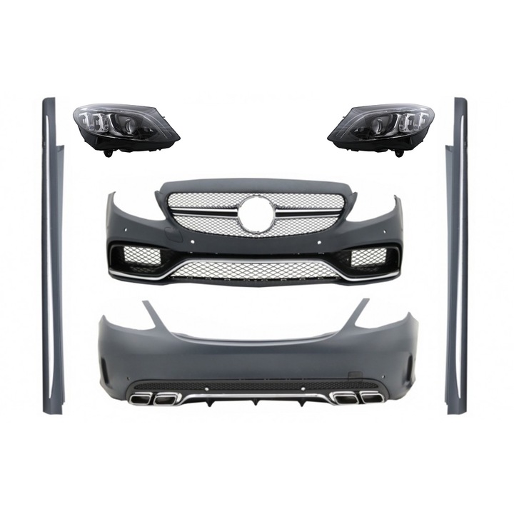 Body kit Mercedes C-osztály W205 Sedan 14+ modellekhez, lökhárító fényszóró, C63 AMG Dizájn