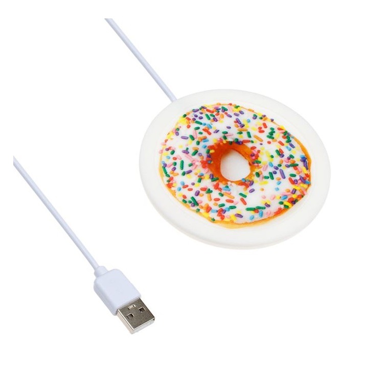 Нагряваща подложка с USB кабел за чаша, дизайн "Поничка", 9 см