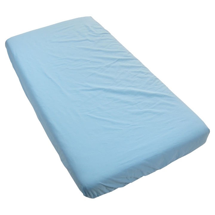 Set lenjerie matlasata 4 piese, 90x40cm, bumbac Oeko Tex, bleu uni, Primii Pasi