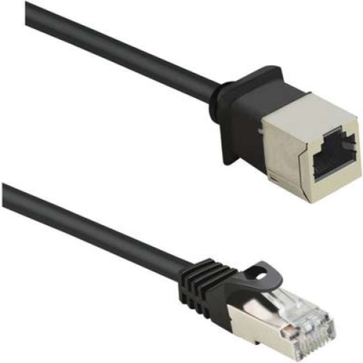 RJ45 мрежов удължителен кабел CAT 5e F/UTP 0,50 m черен с екран, позлатени контакти Renkforce (RF-4394124)