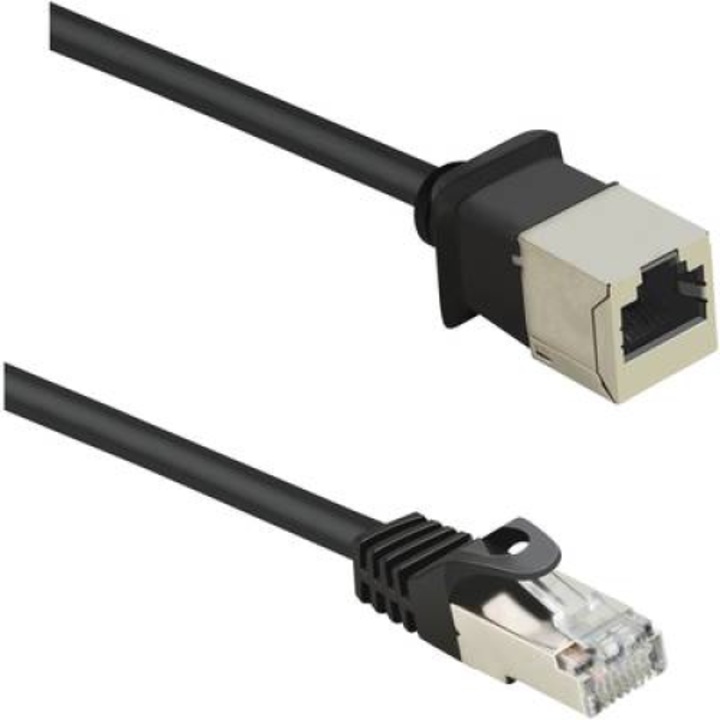 Кабел, RJ45, мрежов, удължителен, CAT 5e F/UTP 3.00 m черен с екран, позлатени контакти Renkforce (RF-4394130)