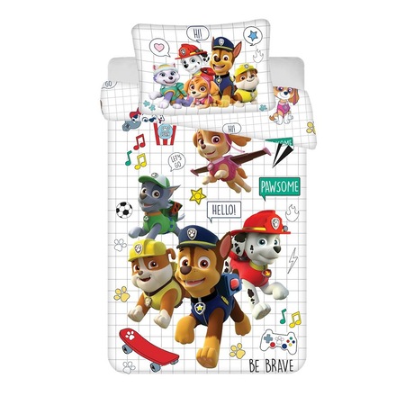 Set Lenjerie de pat din bumbac, Jerry Fabrics, model 9868 Patrol Paw, pentru copii, feta de perna 40x60 cm, Multicolor, 100x135 cm