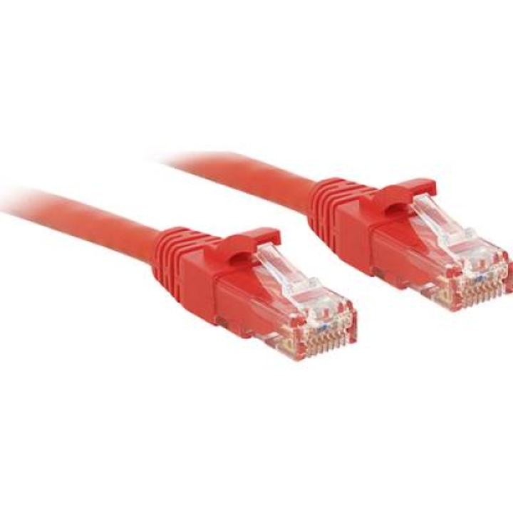 RJ45 Кабел за мрежова връзка CAT 6 U/UTP 30.00 cm с червен протектор LINDY (48030)