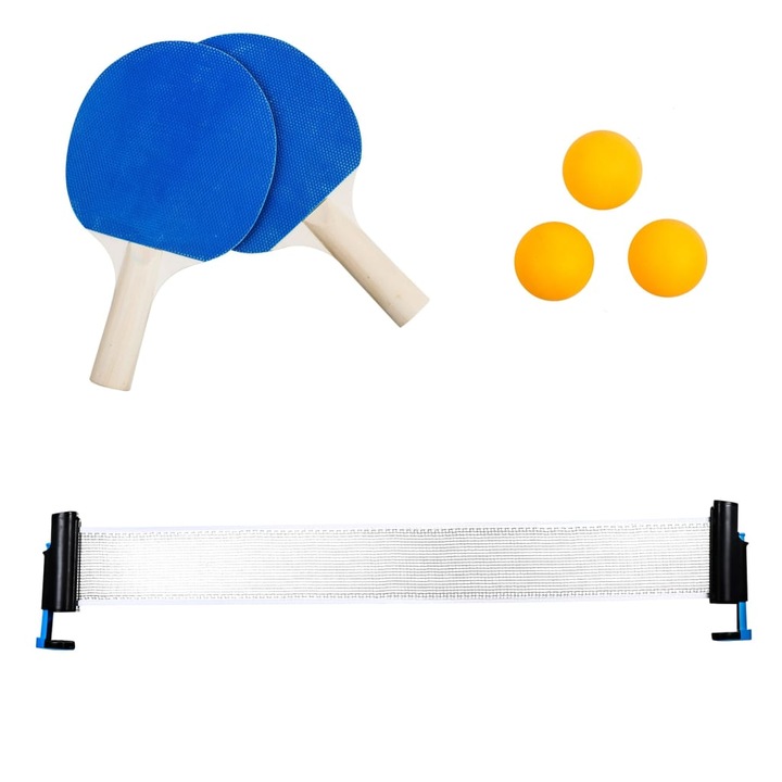 Set tenis de masa, Haushalt, 2 palete, 3 mingi ping pong, fileu retractabil 160-165 x 14 cm