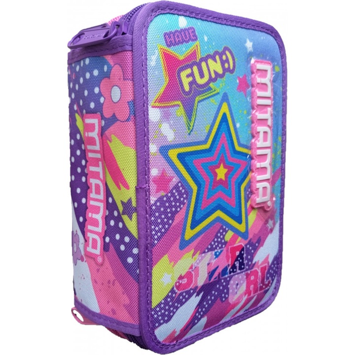 Penar cu 3 Fermoare Echipat, Mitama, Star & Fun, 47 Piese, 20x14.5x7.4cm, Mov cu Albastru