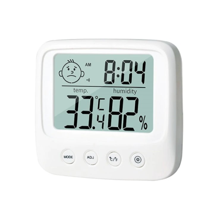 Termometru cu higrometru, ceas, alarma, At Performance, lumina fundal, baterii incluse alb