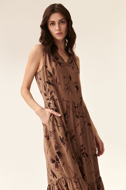 Tatuum, Rochie maxi cu model floral, Maro, 36