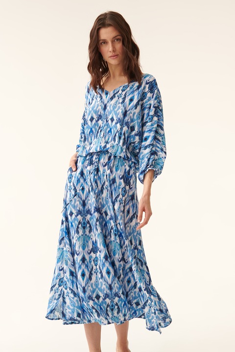 Tatuum, Rochie midi cu imprimeu grafic, Alb/Albastru, 34