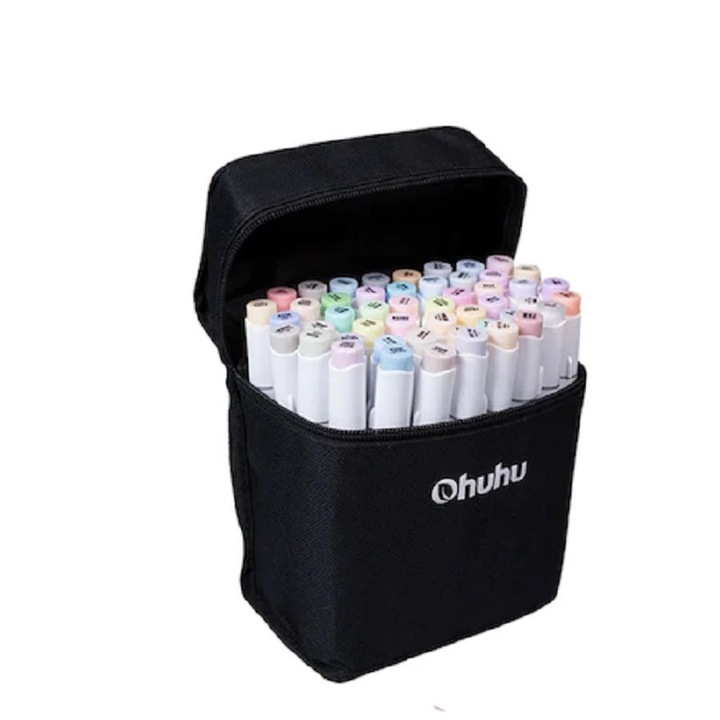 Комплект 48 маркера Ohuhu Honolulu, На алкохолна основа, Двоен връх, Brush Chisel, Пастелни цветове