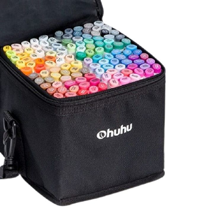 Комплект от 120 маркера Ohuhu Oahu, алкохолна основа, фино длето с двоен връх, чанта за съхранение, многоцветна