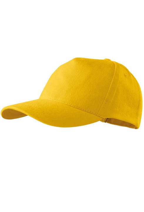 Sapca unisex, 100% Bumbac, Model cu 5 Paneluri, Cozoroc cusut, Usor curbat, Panel frontal imbinat, Reglabila prin catarama, Galben
