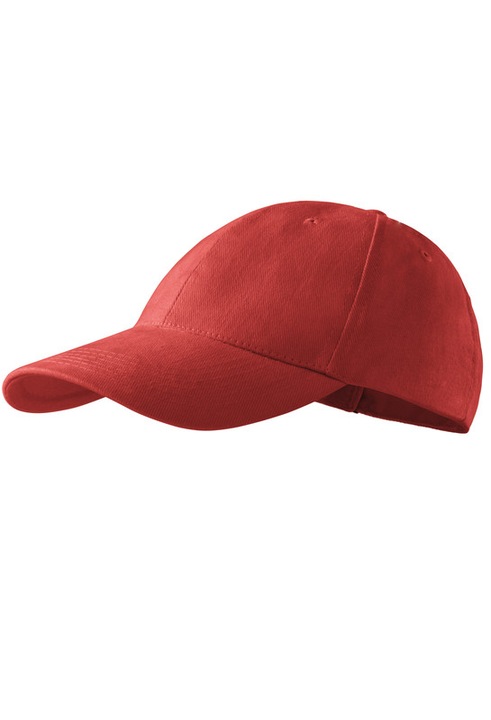 Sapca unisex, 100% Bumbac, Cozoroc cusut si usor curbat, Gauri de ventilatie cusute, Banda absorbanta a transpiratiei, Reglabila prin catarama, Rosu inchis