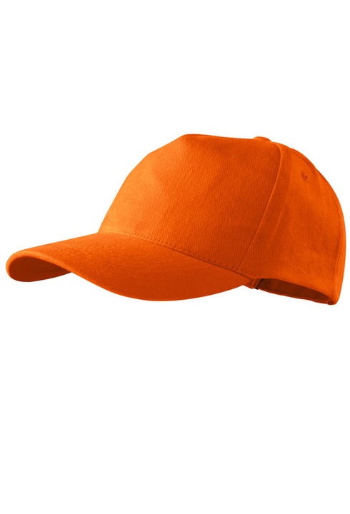 Sapca unisex, 100% Bumbac, Model cu 5 Paneluri, Cozoroc cusut, Usor curbat, Panel frontal imbinat, Reglabila prin catarama, Portocaliu