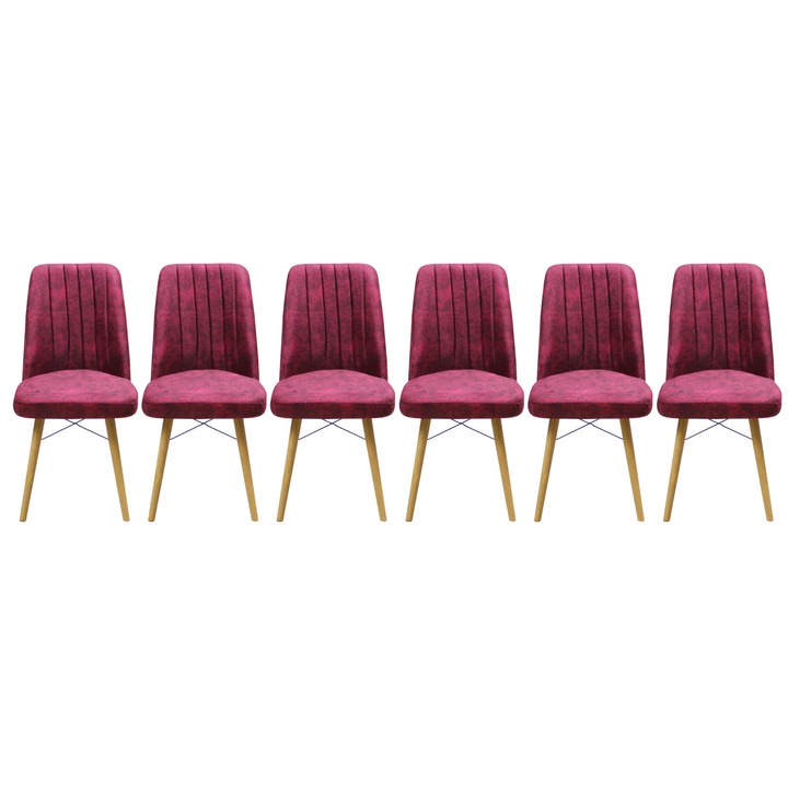 Set 6 scaune Atena, cadru din metal, picioare din lemn, tapiterie din material textil, bordelino, 93x46 cm
