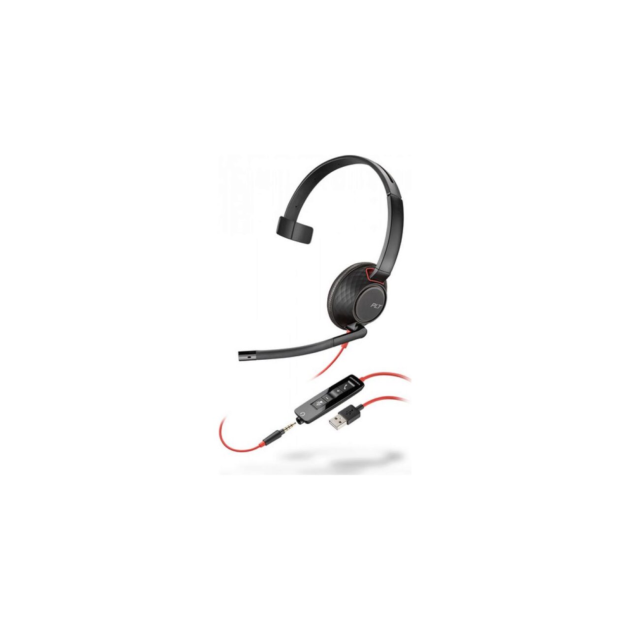 Plantronics Blackwire 5210 – Cuffia Monofonica Cablata USB, Nero/Rosso, Per Ufficio E Smart Working