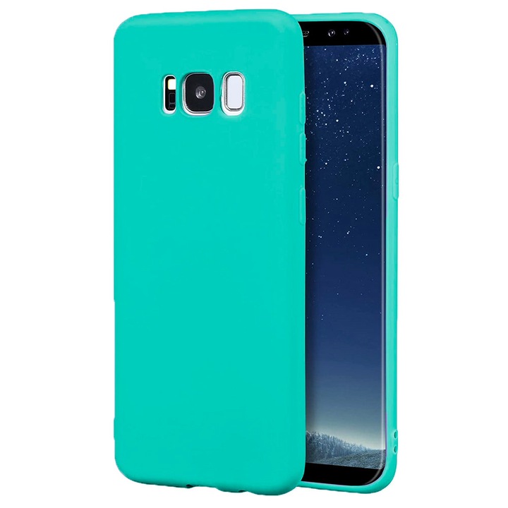 Védőburkolat, bársony belső, Samsung Galaxy S8 kompatibilis, FONIX BloomShield, szilikon, emelt élek, vékony, türkiz