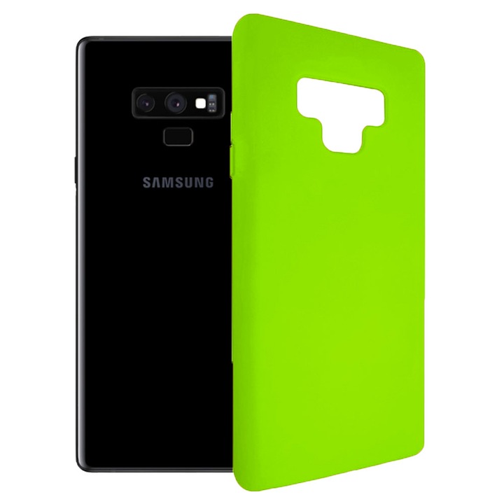 Защитен кейс с кадифена вътрешност, съвместим със Samsung Galaxy Note 9, FONIX BloomShield, силикон, повдигнати ръбове, тънък, неоново зелен