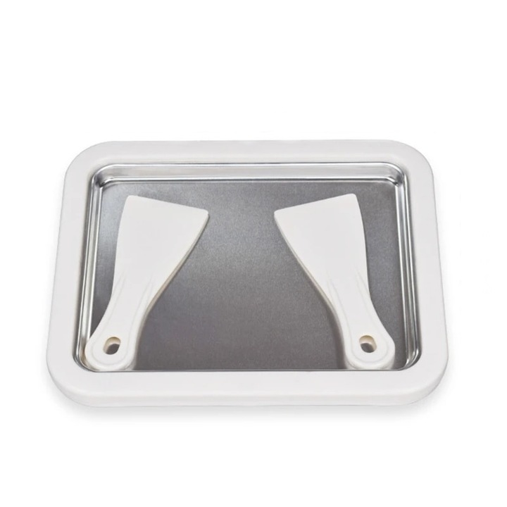 Placa pentru inghetata cu 2 spatule pentru copii, Inox, Alb
