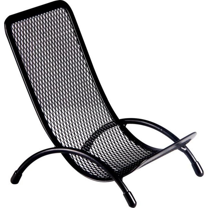 Suport metalic in forma de scaun pentru telefon, freestanding cu dimensiunile 16 x9 x9 cm, Negru