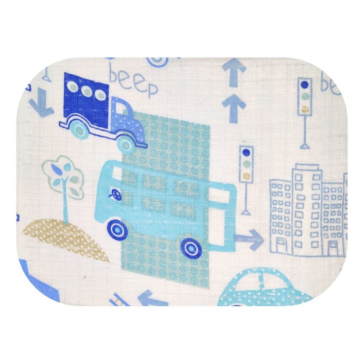 Scutec din muselina tetra 70x80 cm model Blue Cars in City