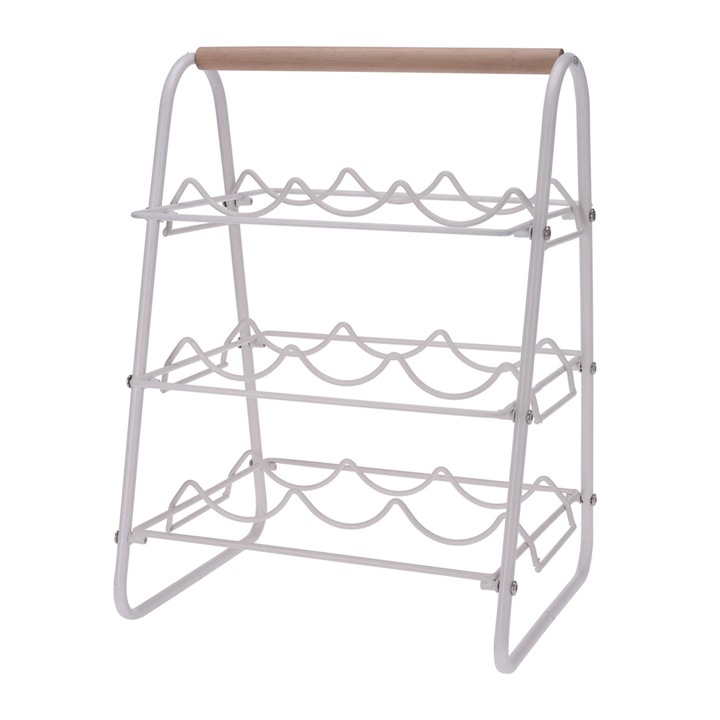9 üveg bor tárolására alkalmas Home&Styling Collection, fém, 33x29x46 cm, fehér/barna